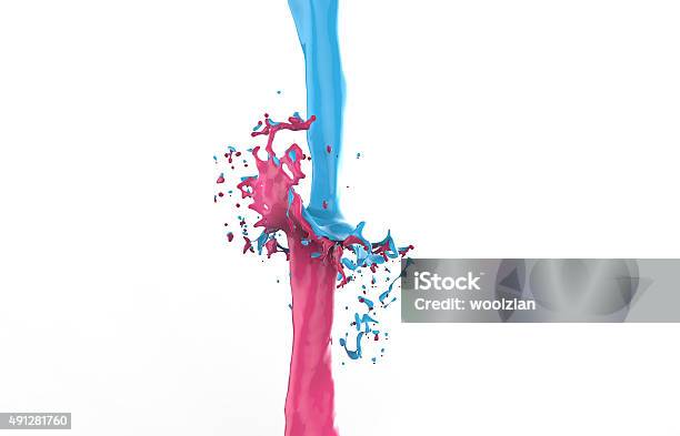 Pink Aqua Blue Paint Splash Stock Photo - Download Image Now - Exploding, Melting, Mixing