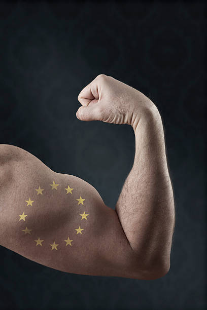 Flag tattoo European flag tattoo on Muscular biceps. Tattoo my own design. arm tattoo ideas for men pictures stock pictures, royalty-free photos & images