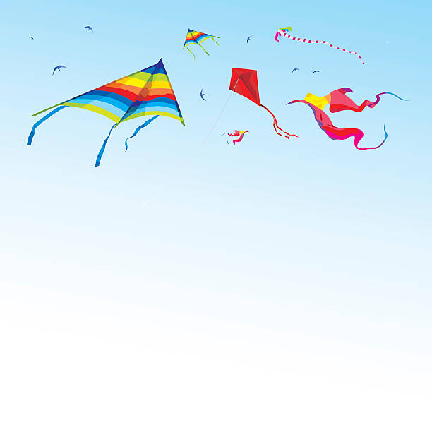 Kites and birds in the sky - vector Kites and birds in blue sky -  vector festival holiday background sky kite stock illustrations