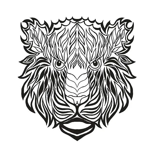 Vector illustration of Tiger head. Sketch for tattoo or t-shirt