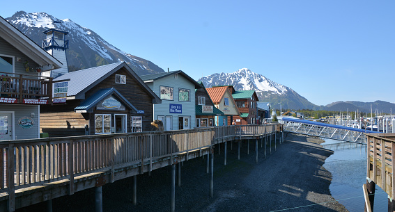 Seward, United States - May 29, 2015: The tranquil waters of the Seward waterfront in a sunny summer morning.