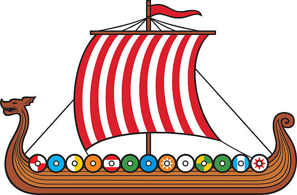 viking long ship vector art illustration