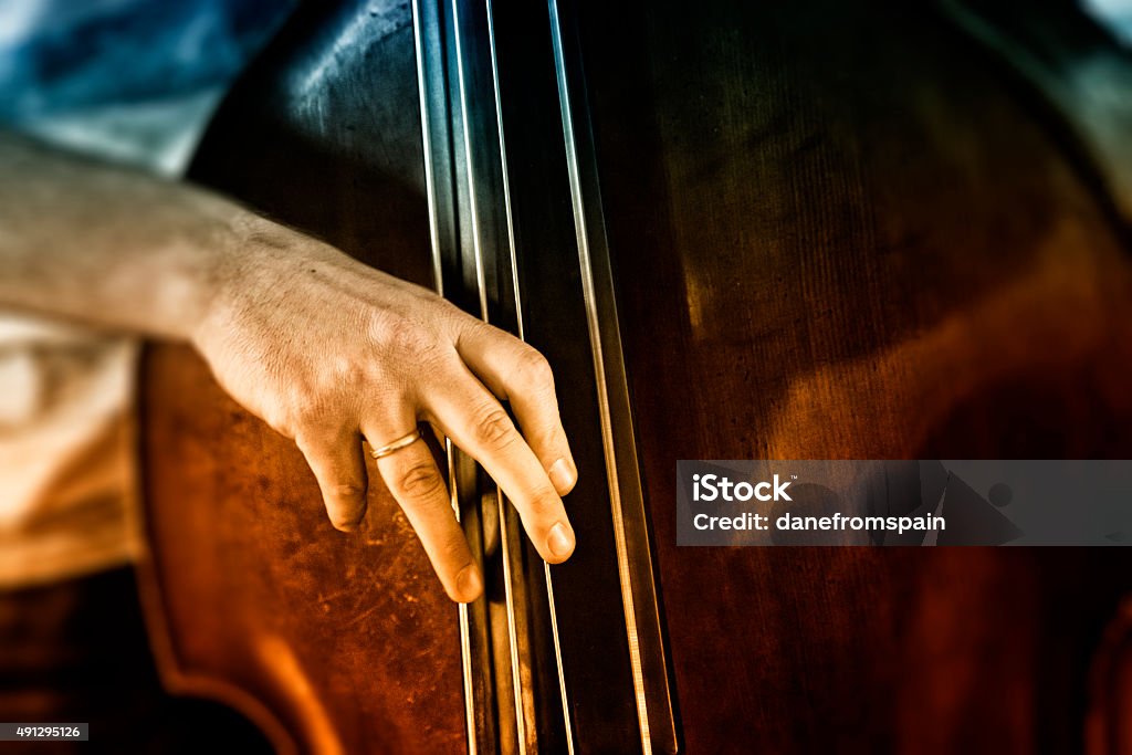 bass player Close-up of double bass player Double Bass Stock Photo