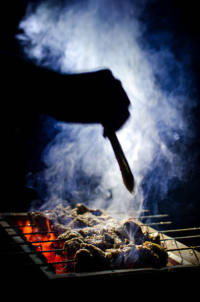 Cooking Smoky &  Spicy beef barbecue in coal fire