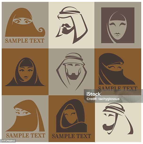 Vector Muslim Faces Vector Emblems Collection Stock Illustration - Download Image Now - 2015, Adult, Adults Only