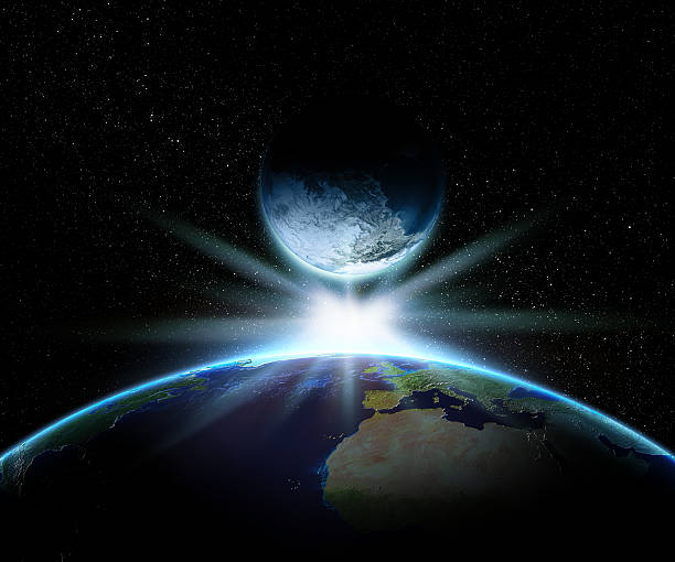 istock 3D Earth and fantasy planet with bright star 491298326