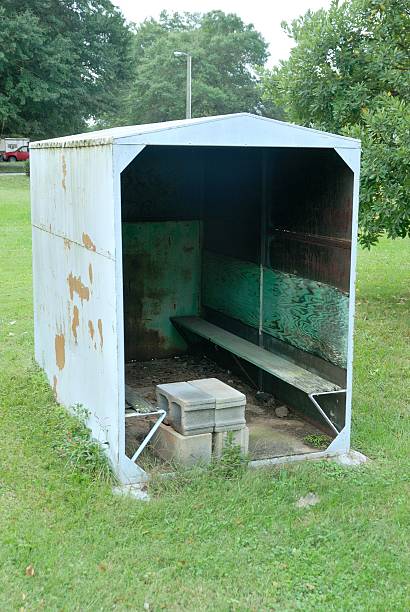 istock Old shelter used for students waiting on school bus 491309812