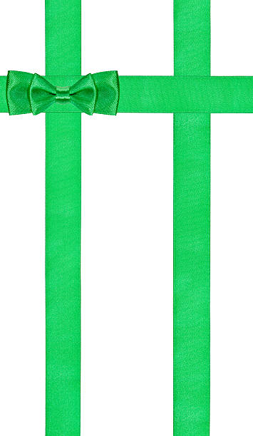 istock double green bow on three vertical satin ribbons 491310936