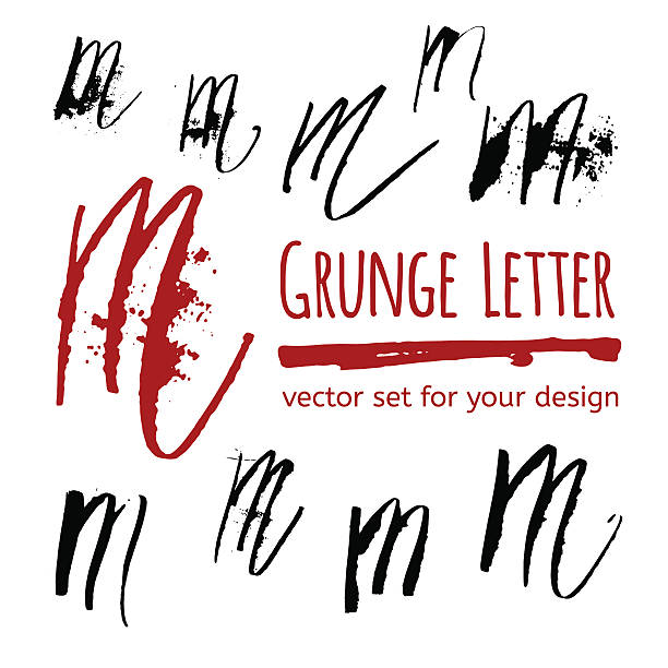 ilustraciones, imágenes clip art, dibujos animados e iconos de stock de conjunto de grunge carta para su diseño - letter m paintbrush sign painting