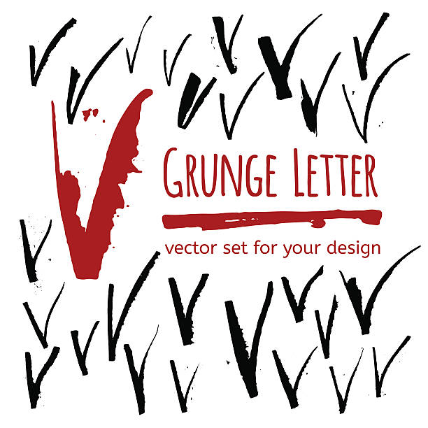 Grunge letter set for your design Expressive calligraphy ink letter with blots and splashes. Vector set for your design graffiti letter v stock illustrations