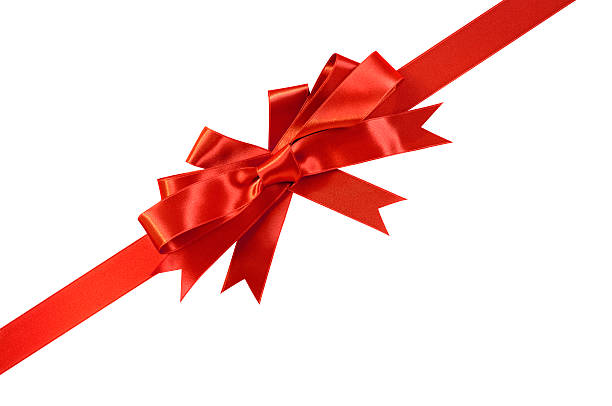 istock Diagonal red gift bow and ribbon isolated on white background 491312162