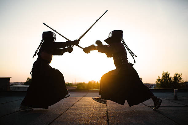Kendo battle stock photo