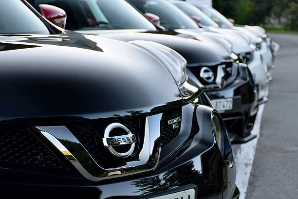 Nissan cars in a row stock photo