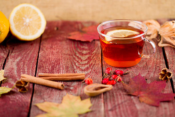 istock Autumn hot tea with a lemon, a dogrose and cinnamon 491316232