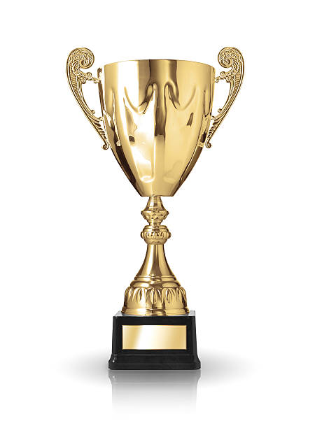 golden trophy golden trophy with empty label isolated on white background title tag stock pictures, royalty-free photos & images