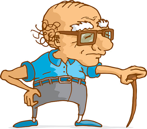 Old Man Leaning On Wood Cane Stock Illustration - Download Image Now -  Grumpy Old Man, 2015, Activity - iStock