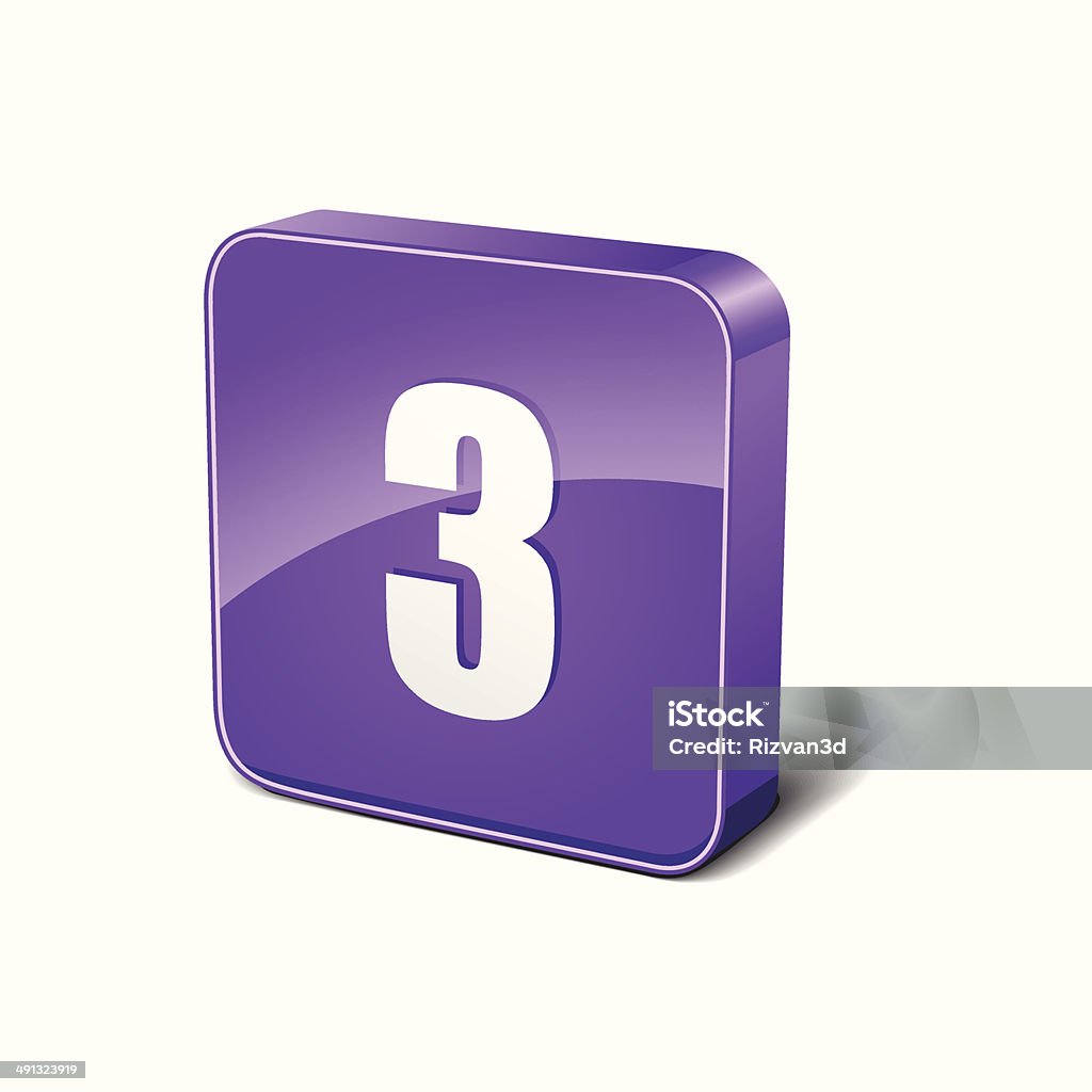 3 Nummer abgerundete Ecken Lila Vektor Icon-Button - Lizenzfrei Bedienungsknopf Vektorgrafik