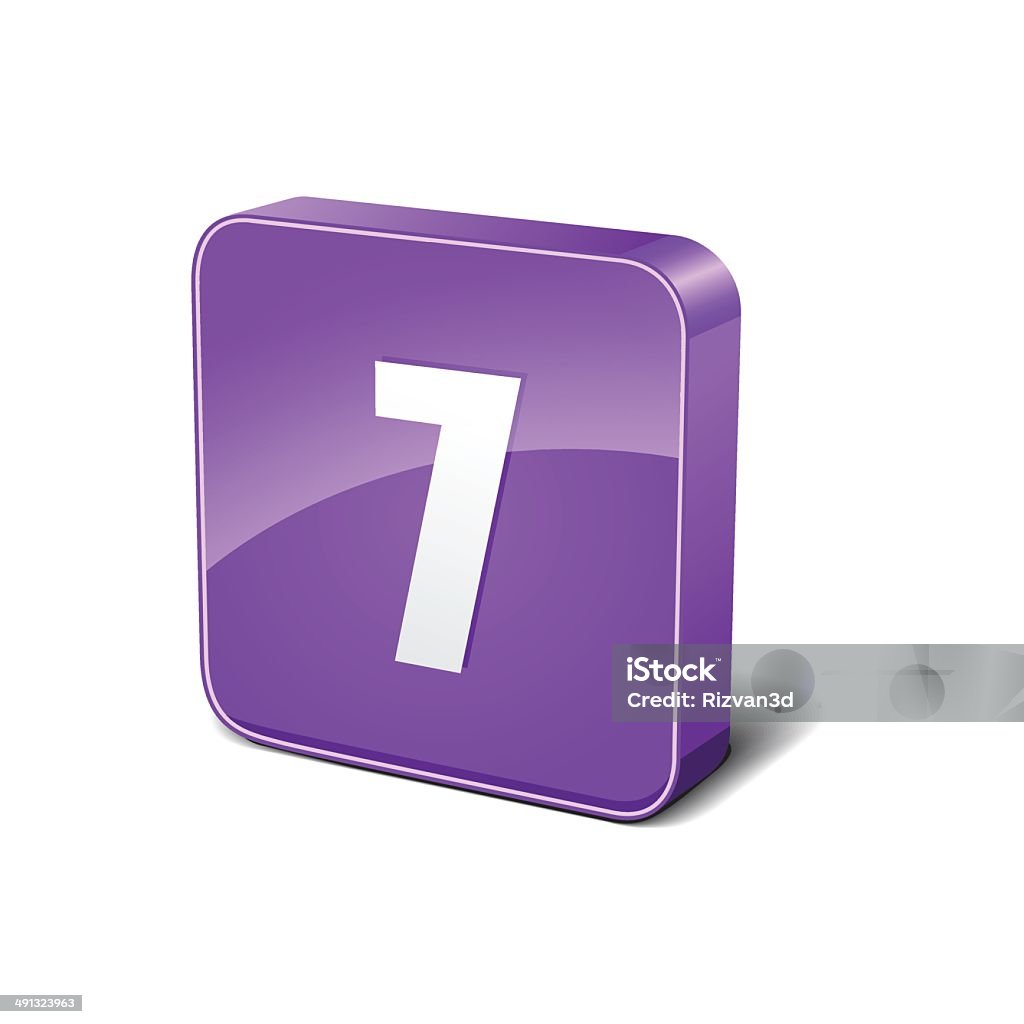 7 numero di angoli smussati 3d vettoriale viola con bottoni Icon - arte vettoriale royalty-free di Applicazione mobile