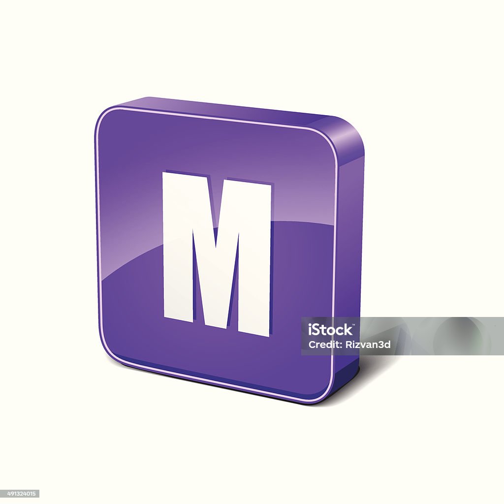M letras 3d canto arredondado botão de ícone de vetor roxo - Vetor de Aplicação móvel royalty-free