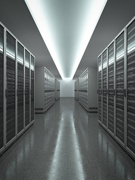 istock Data Center with long row of servers 491324403