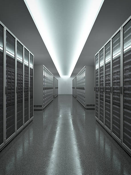 centrum danych z serwerów długie wiersz - network server rack data center in a row zdjęcia i obrazy z banku zdjęć