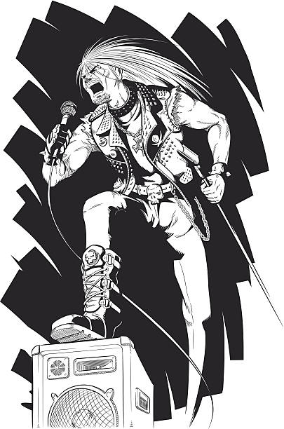 skizze der rocker singen auf konzert - punker stock-grafiken, -clipart, -cartoons und -symbole