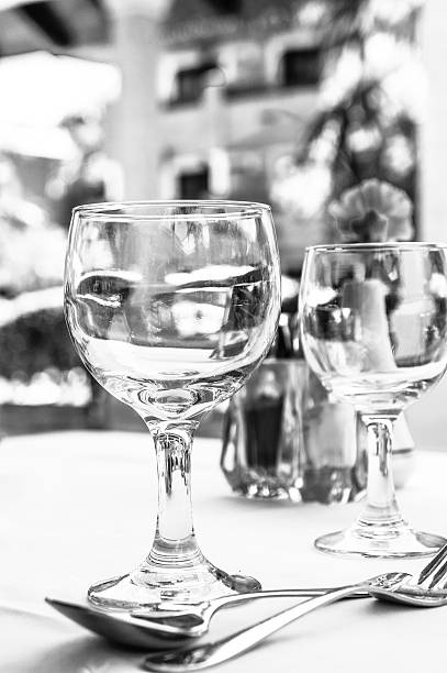 Empty glasses on the table outdoors