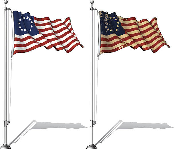 pole usa betsy-ross-flagge - old american flag patriotism obsolete stock-grafiken, -clipart, -cartoons und -symbole
