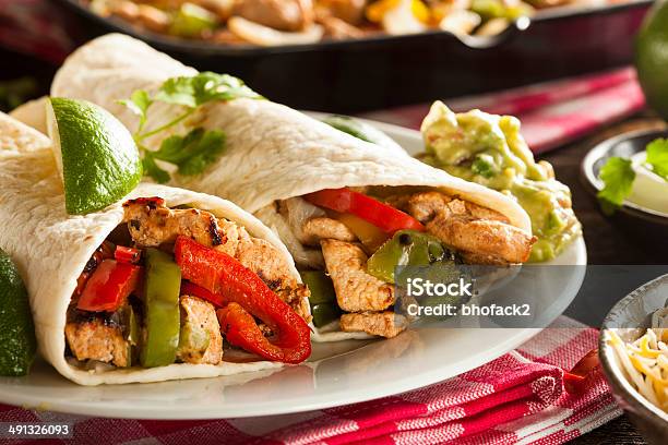 Homemade Chicken Fajitas With Vegetables Stock Photo - Download Image Now - Cilantro, Fajita, Food