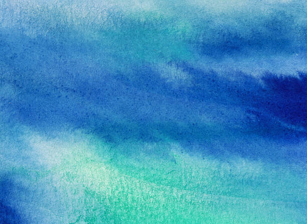 istock Wispy blue and green hand painted texture on paper 491330962