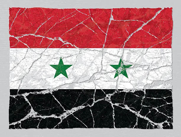 Vector illustration of Cracked broken grunge textured flag of Syria