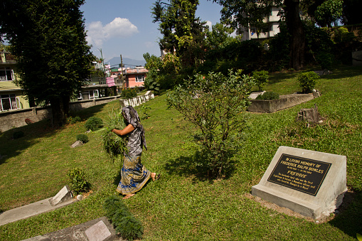 Kathmandu, Nepal - October 5, 2015: British Cemetery, Kathmandu, Nepal Founded in 1816 in the year the British Embassy of Kathmandu was established and the Gurkha War came to an end, the.Kapur Dhara cemetery plays host to nearly 100 graves. Its earliest dates back to 1820.
