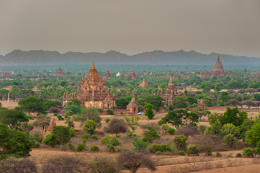 View of pagodas during early morning in Bagan, Myanmar