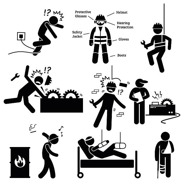 ilustraciones, imágenes clip art, dibujos animados e iconos de stock de seguridad y salud ocupacional trabajador pictograma de riesgos de accidente - physical injury