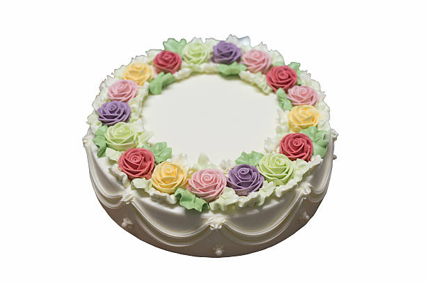 istock Birthday cake with flowers on white background 491337552