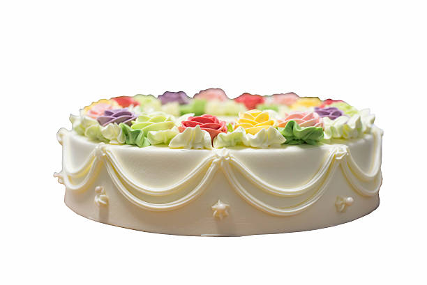 istock Birthday cake with flowers on white background 491337594
