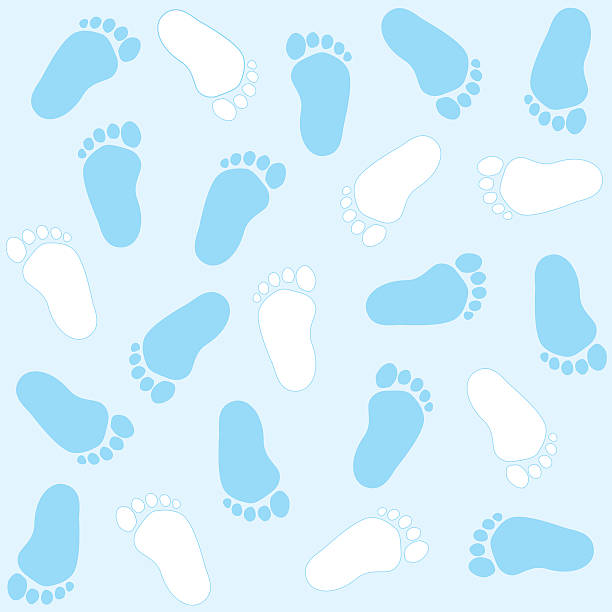 Baby boy footprints seamless pattern Baby boy footprints seamless pattern in blue baby boy background stock illustrations