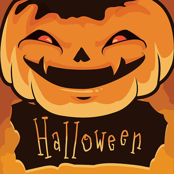 illustrazioni stock, clip art, cartoni animati e icone di tendenza di poster con wicked di zucca di halloween, illustrazione vettoriale - halloween pumpkin human face laughing