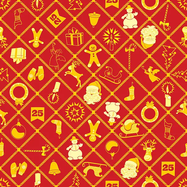 Vector illustration of Christmas symbols Square seamless background