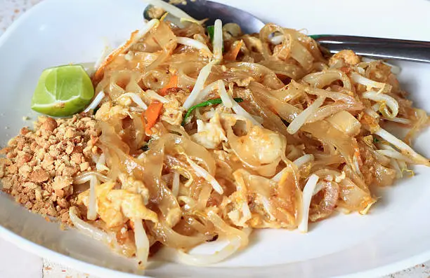 Thaifood Pad thai, Stir fry noodles with pork in padthai style.