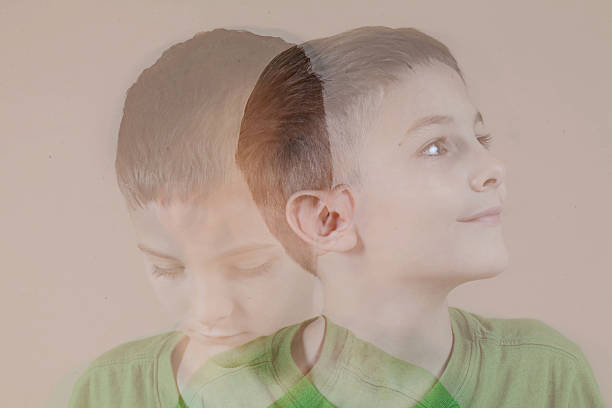 istock Young Boy Double Exposure, Looking Down, Looking Up, Sad, Happy 491349182