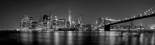 istock manhattan night view from brooklyn in black and white 491349608