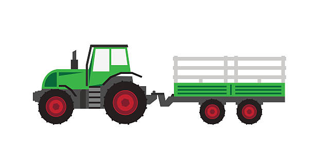 zielony ciągnik z przyczepą - vehicle trailer illustrations stock illustrations