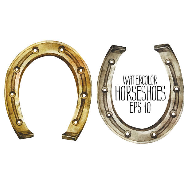 Watercolor horseshoes in golden and silver colors. Talisman for good luck. Vector design elements isolated on white background