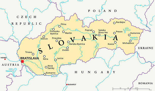 slowakei politische karte - hungary budapest map cartography stock-grafiken, -clipart, -cartoons und -symbole