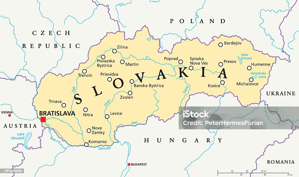 Slovaquie carte politique - clipart vectoriel de Slovaquie libre de droits