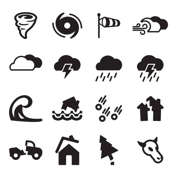 Tornado Icons This image is a vector illustration and can be scaled to any size without loss of resolution. lightning storm natural disaster cloud stock illustrations