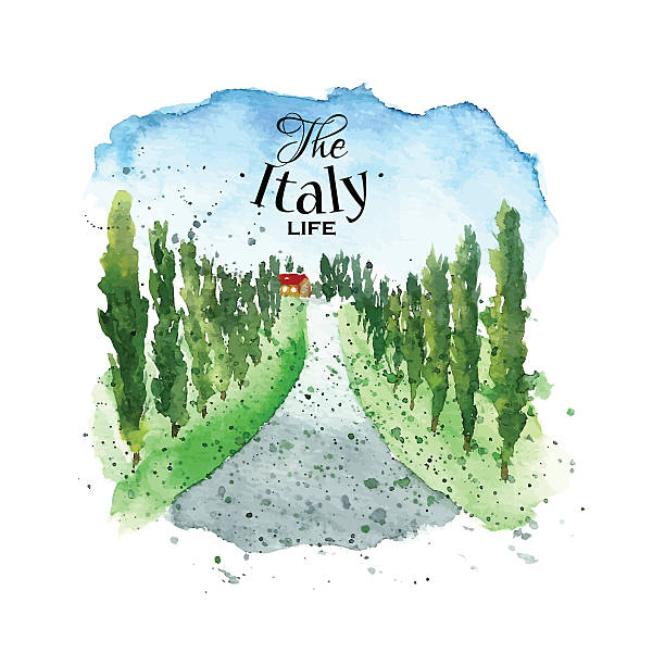 ilustrações, clipart, desenhos animados e ícones de aquarela paisagem da itália. - olive olive tree italy italian culture