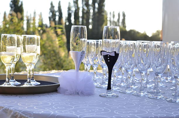 istock Glasses of champagne at wedding reception 491363310