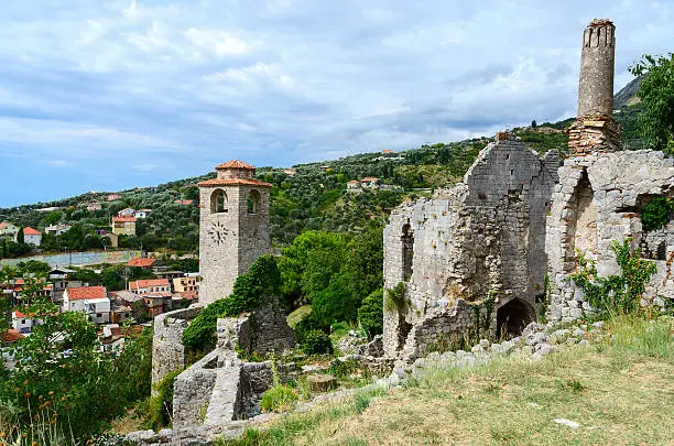 The ruins of the church of St. Catherine and the clock tower, Old Bar, Montenegro